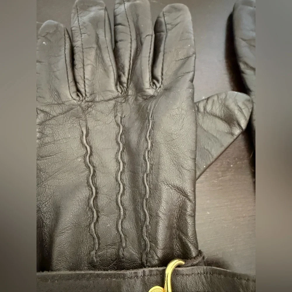 Preston & York Women’s Leather Gloves Black Size Small Lined‎ Buckle Gold Tone